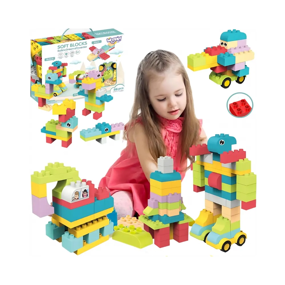 WOOPIE Duże Klocki Konstrukcyjne Edukacyjne dla Dzieci 86 el. - Wyparzanie w 120 stopniach