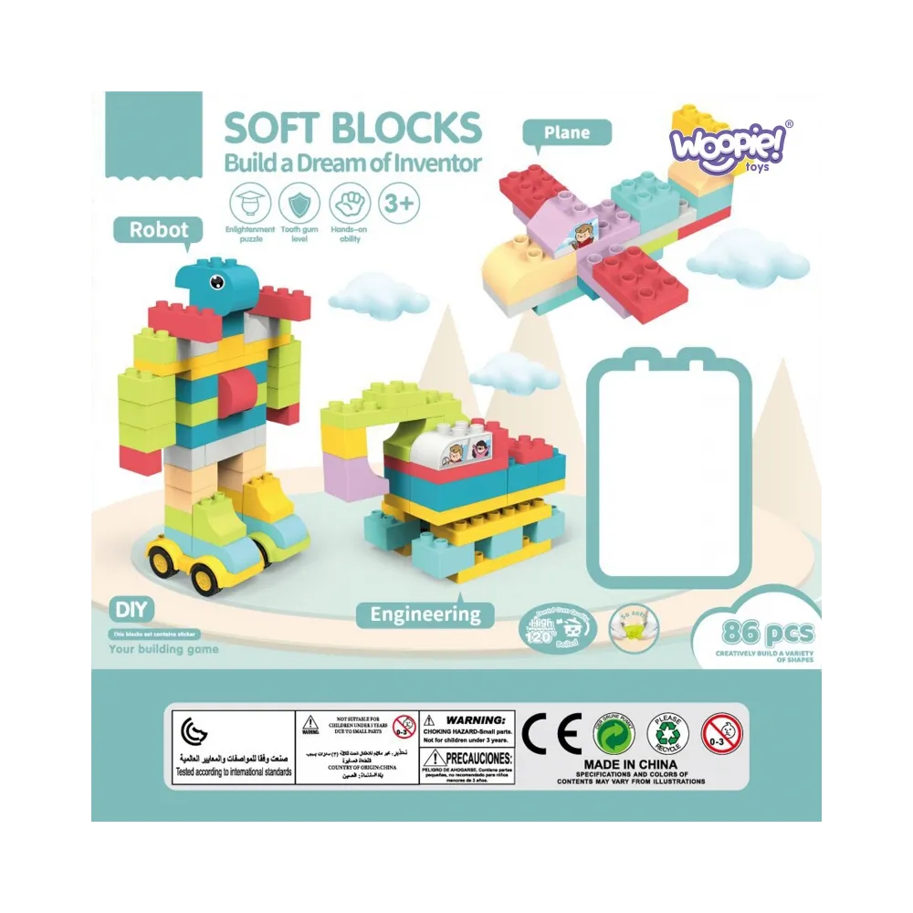 WOOPIE Duże Klocki Konstrukcyjne Edukacyjne dla Dzieci 86 el. - Wyparzanie w 120 stopniach