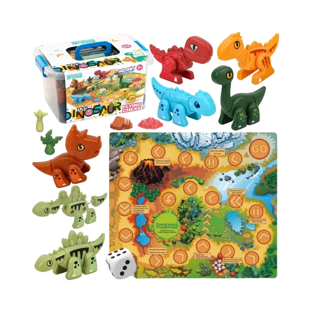 WOOPIE Zestaw Konstrukcyjny 2w1 Gra Planszowa Dinozaury + Kostka 46 el.
