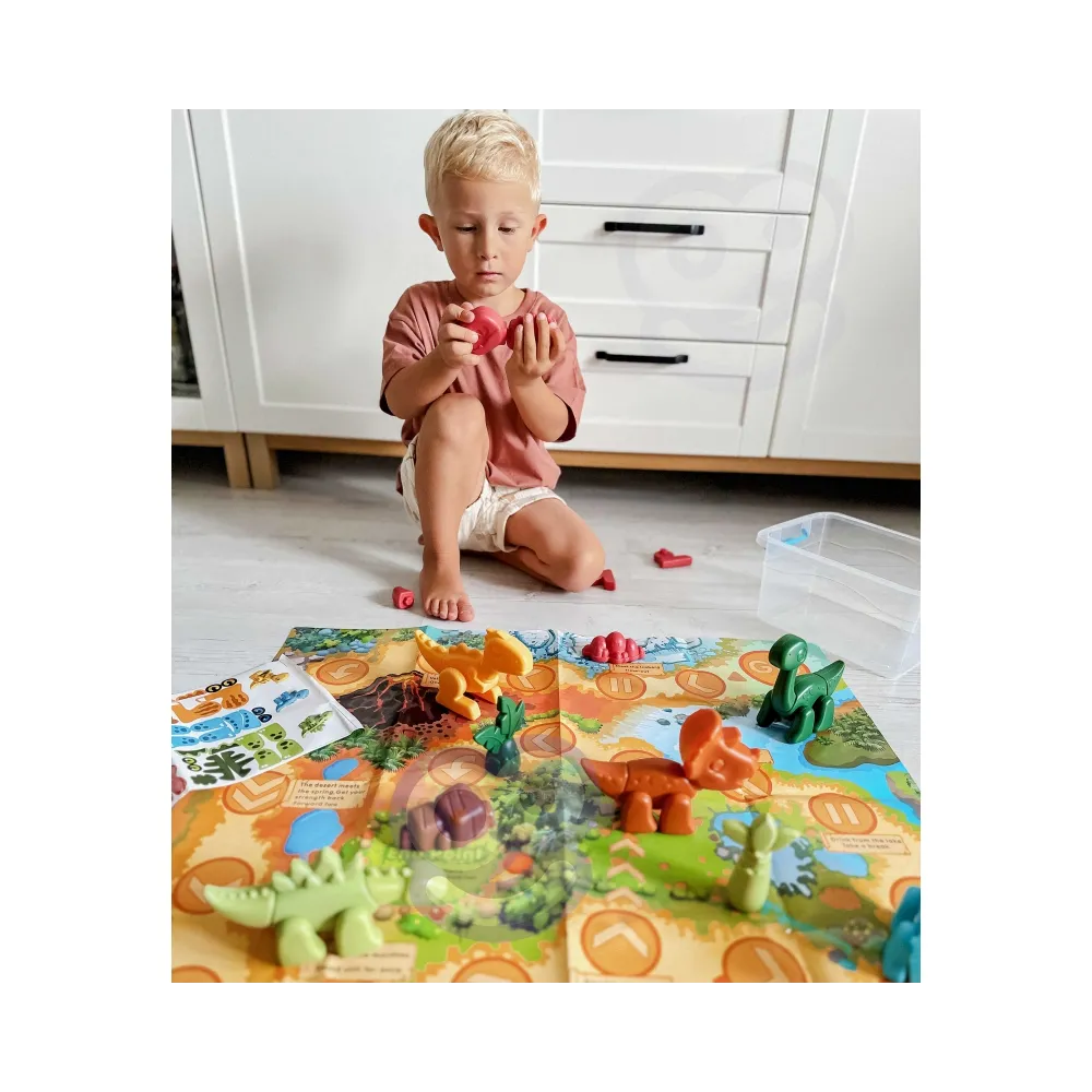 WOOPIE Zestaw Konstrukcyjny 2w1 Gra Planszowa Dinozaury + Kostka 46 el.