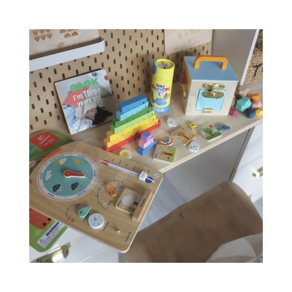 Tooky Toy Edukacyjne Pudełko Montessori Układanka Liczydło Tablica Pogody 6w1 od 3 Lat