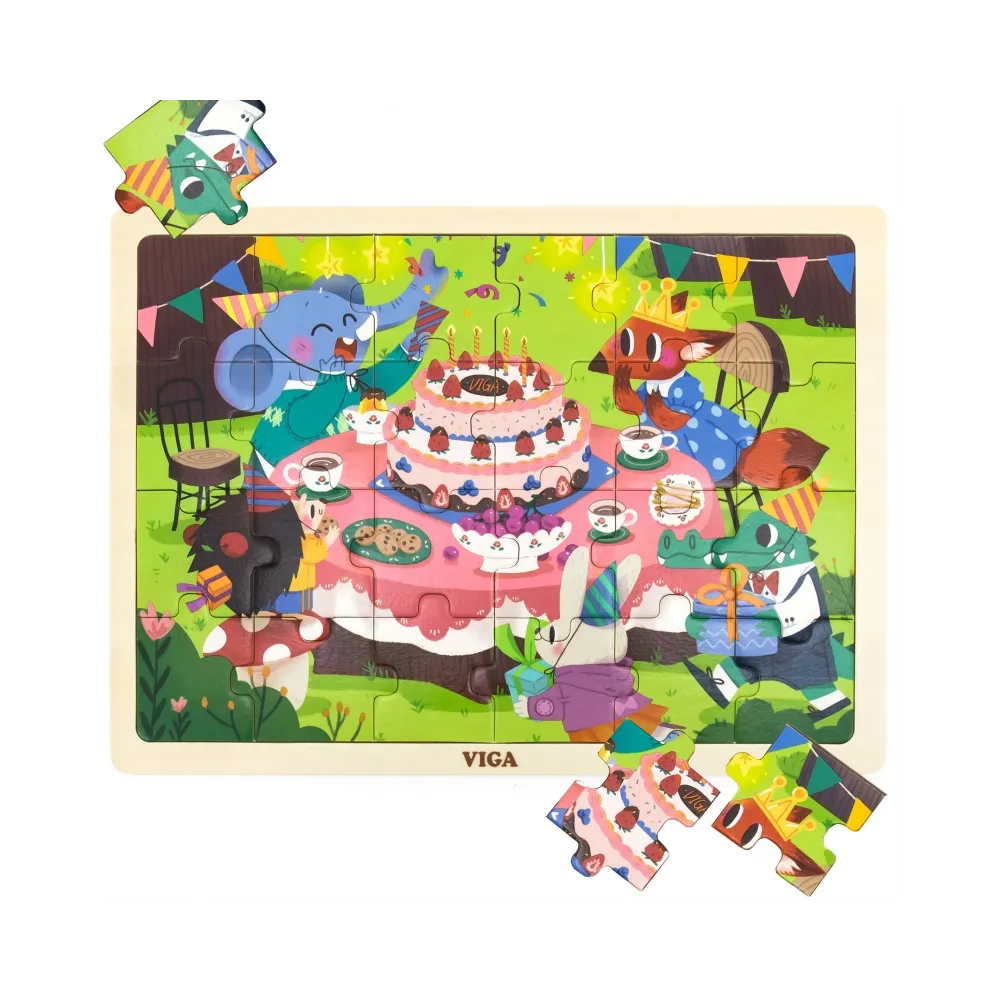 VIGA Drewniane Puzzle Układanka 24 el. Przyjęcie Urodzinowe