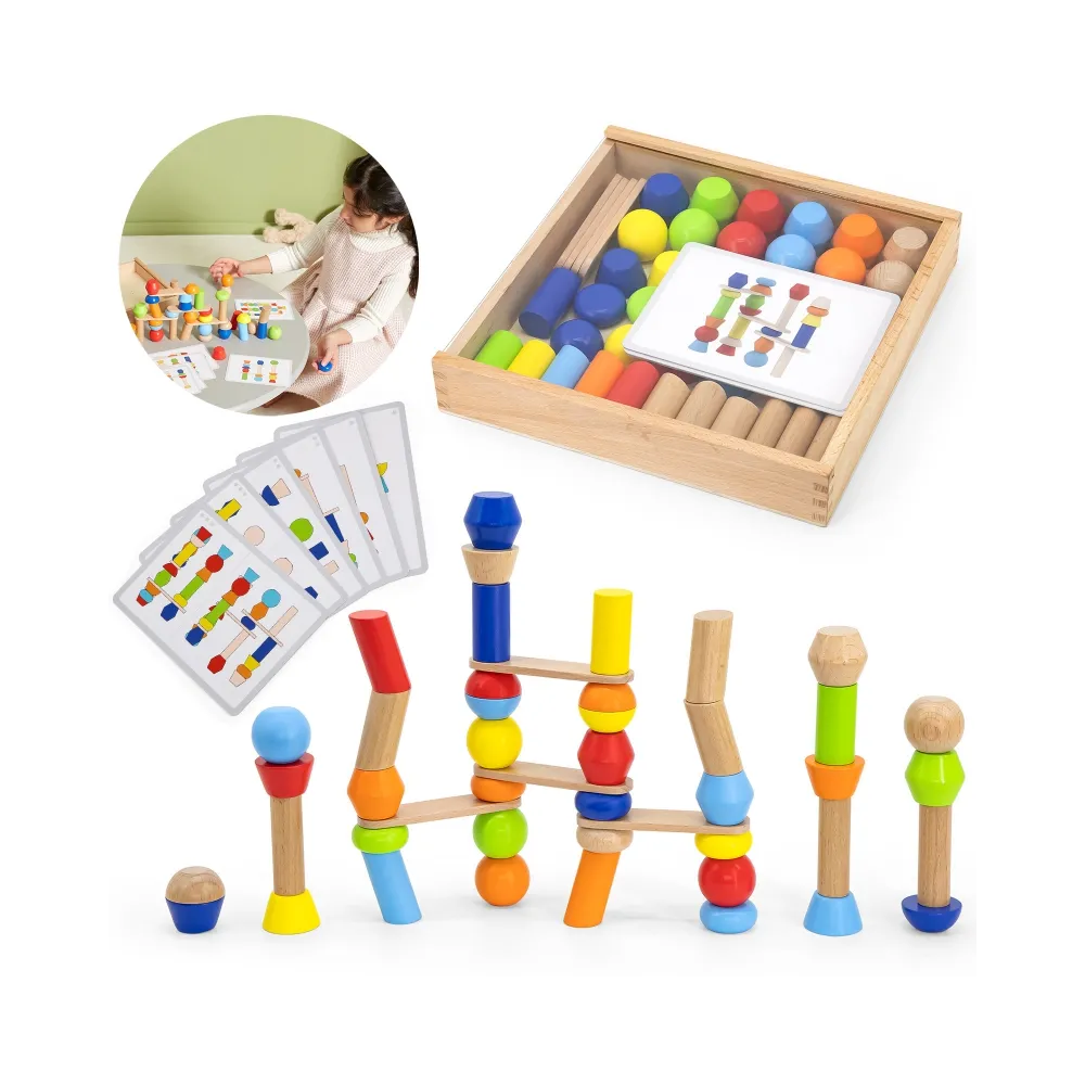 VIGA Drewniane Klocki Geometryczne Układanka 52 el.