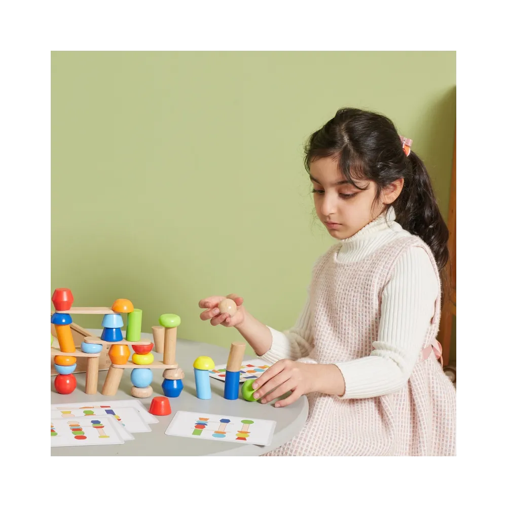 VIGA Drewniane Klocki Geometryczne Układanka 52 el.