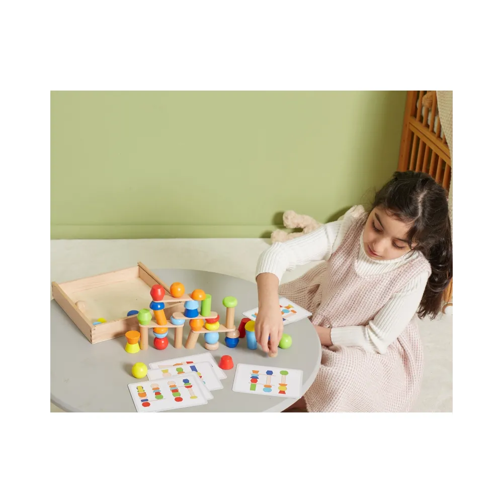 VIGA Drewniane Klocki Geometryczne Układanka 52 el.