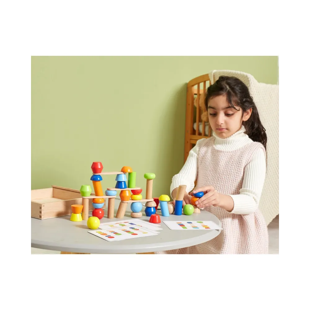 VIGA Drewniane Klocki Geometryczne Układanka 52 el.