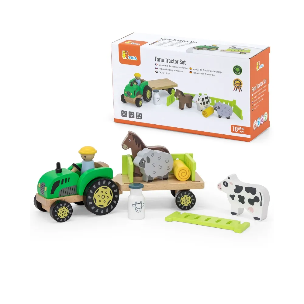 VIGA Traktor Drewniany Zwięrzatka Farma Zagroda