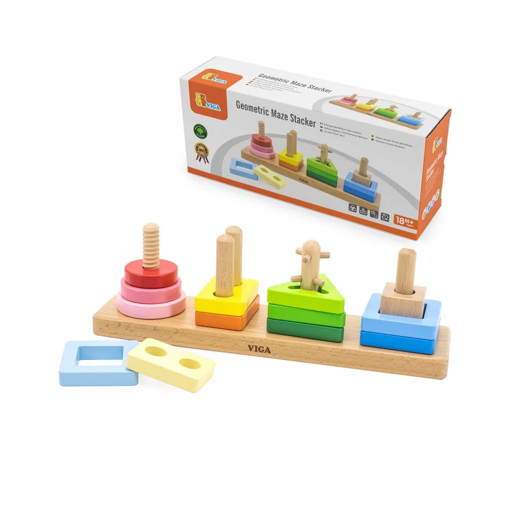 Drewniany sorter geometryczny z różnorodnymi kształtami dla dzieci