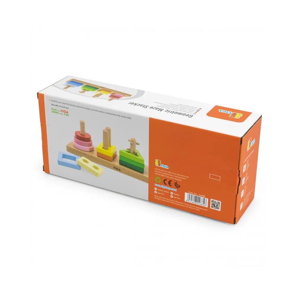 Drewniany labirynt do sortowania kształtów, doskonała zabawa dla dzieci