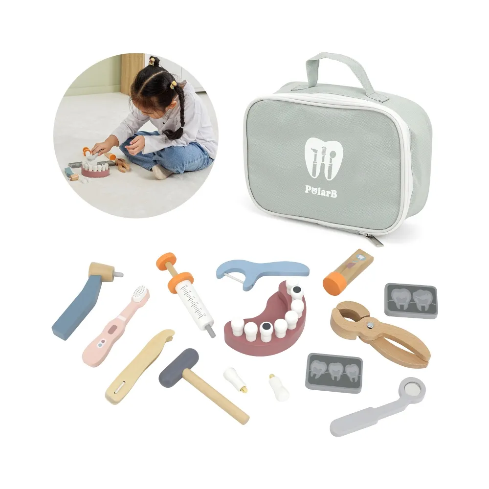 VIGA PolarB Drewniany Zestaw Dentysty Torba