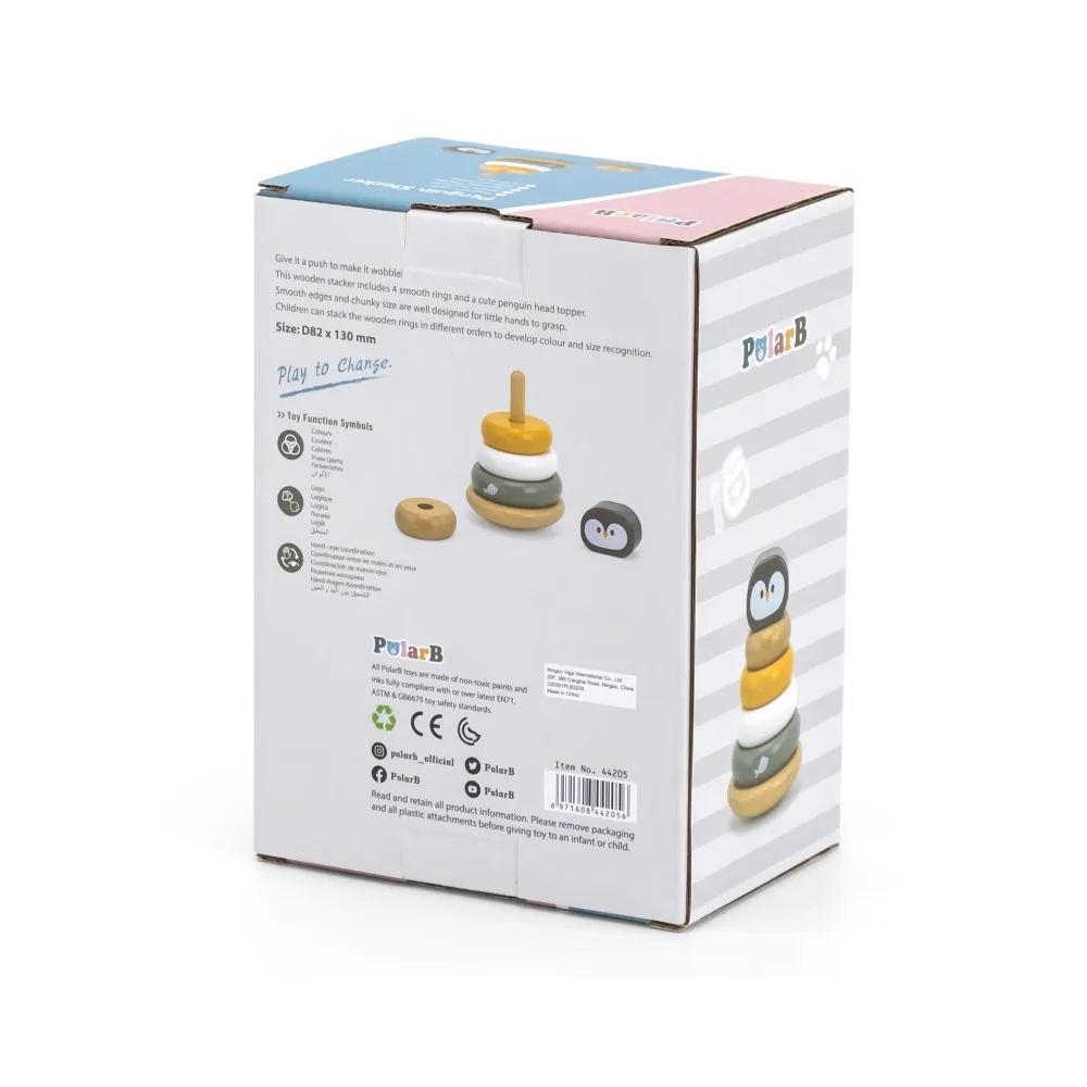 Kolorowa drewniana zabawka piramidka PolarB dla maluchów