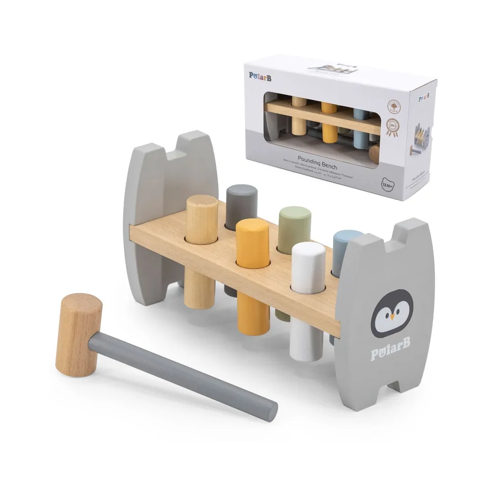 VIGA PolarB Drewniana Przebijanka Wbijanka z Młoteczkiem Pingwinek Montessori