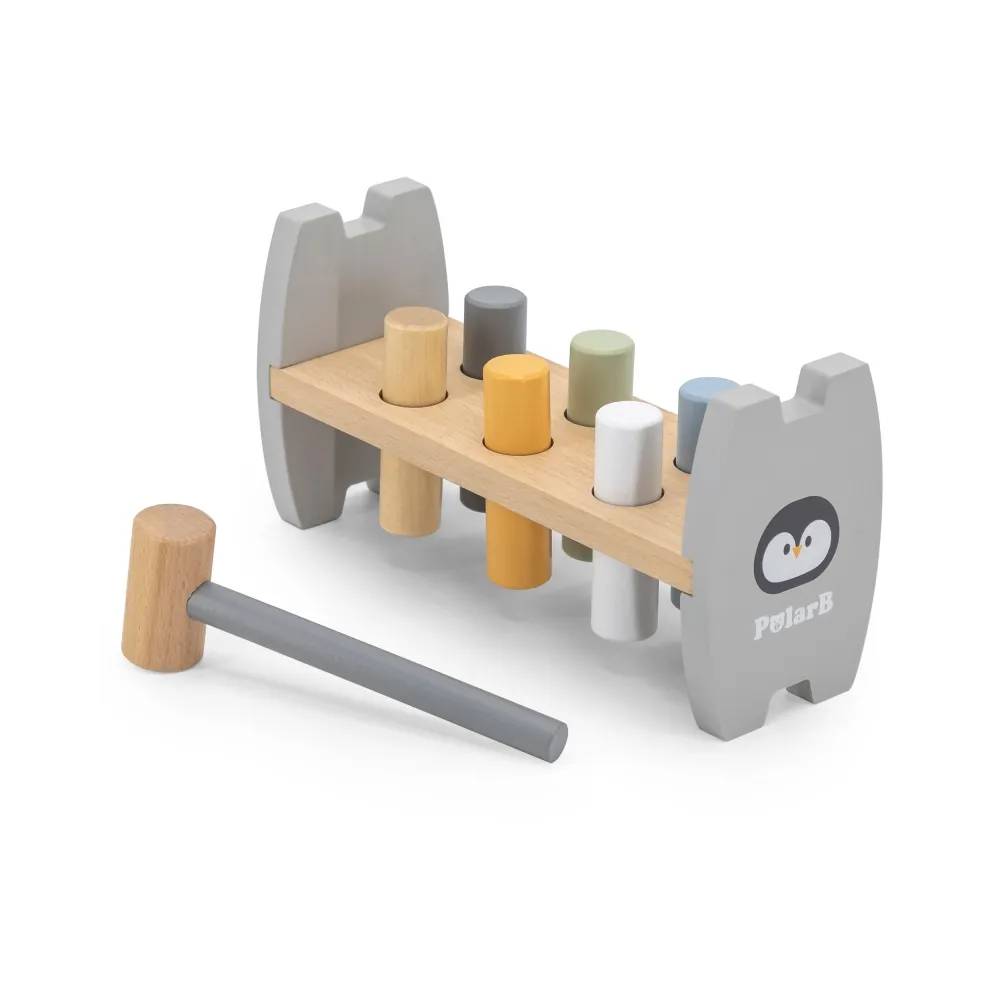 VIGA PolarB Drewniana Przebijanka Wbijanka z Młoteczkiem Pingwinek Montessori