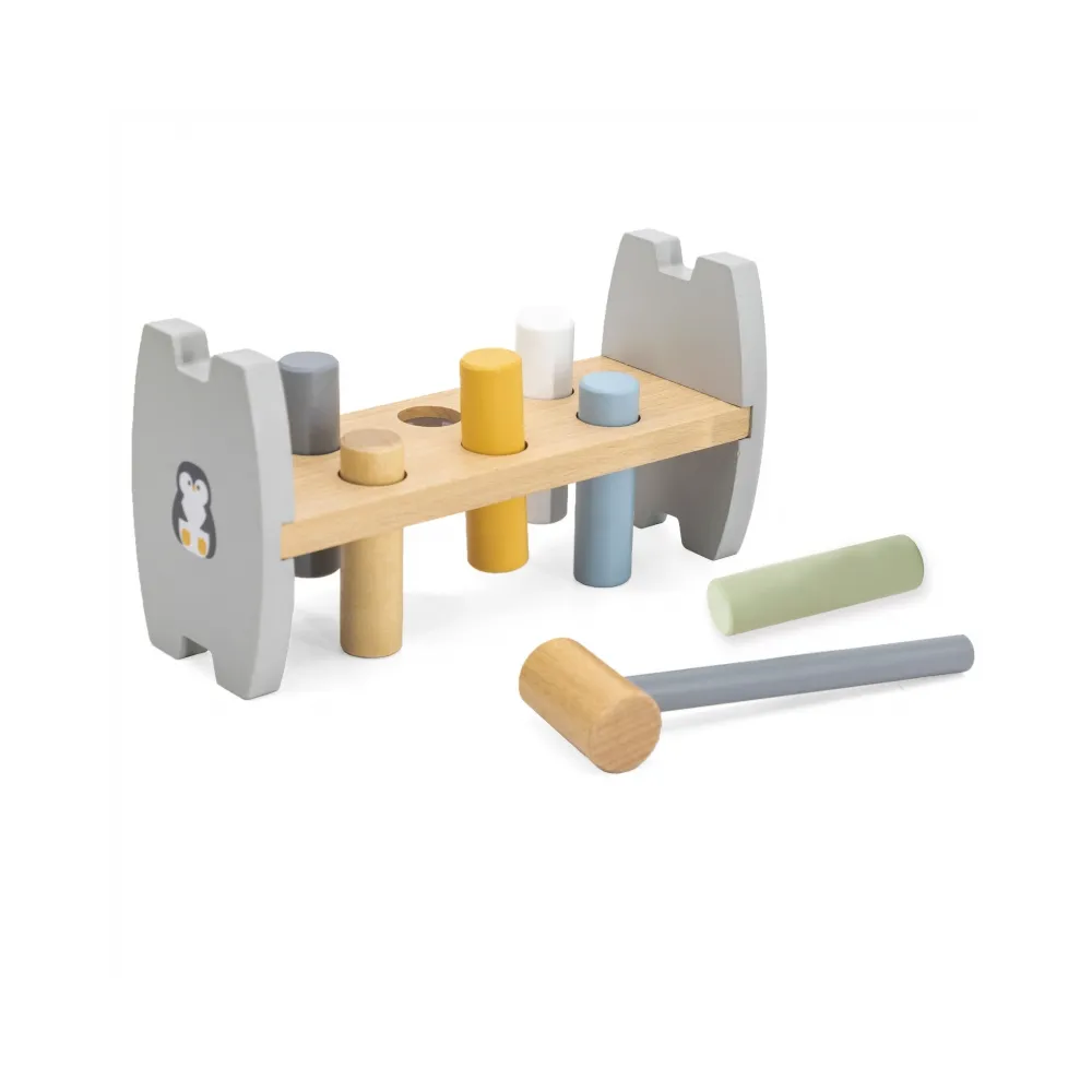 VIGA PolarB Drewniana Przebijanka Wbijanka z Młoteczkiem Pingwinek Montessori