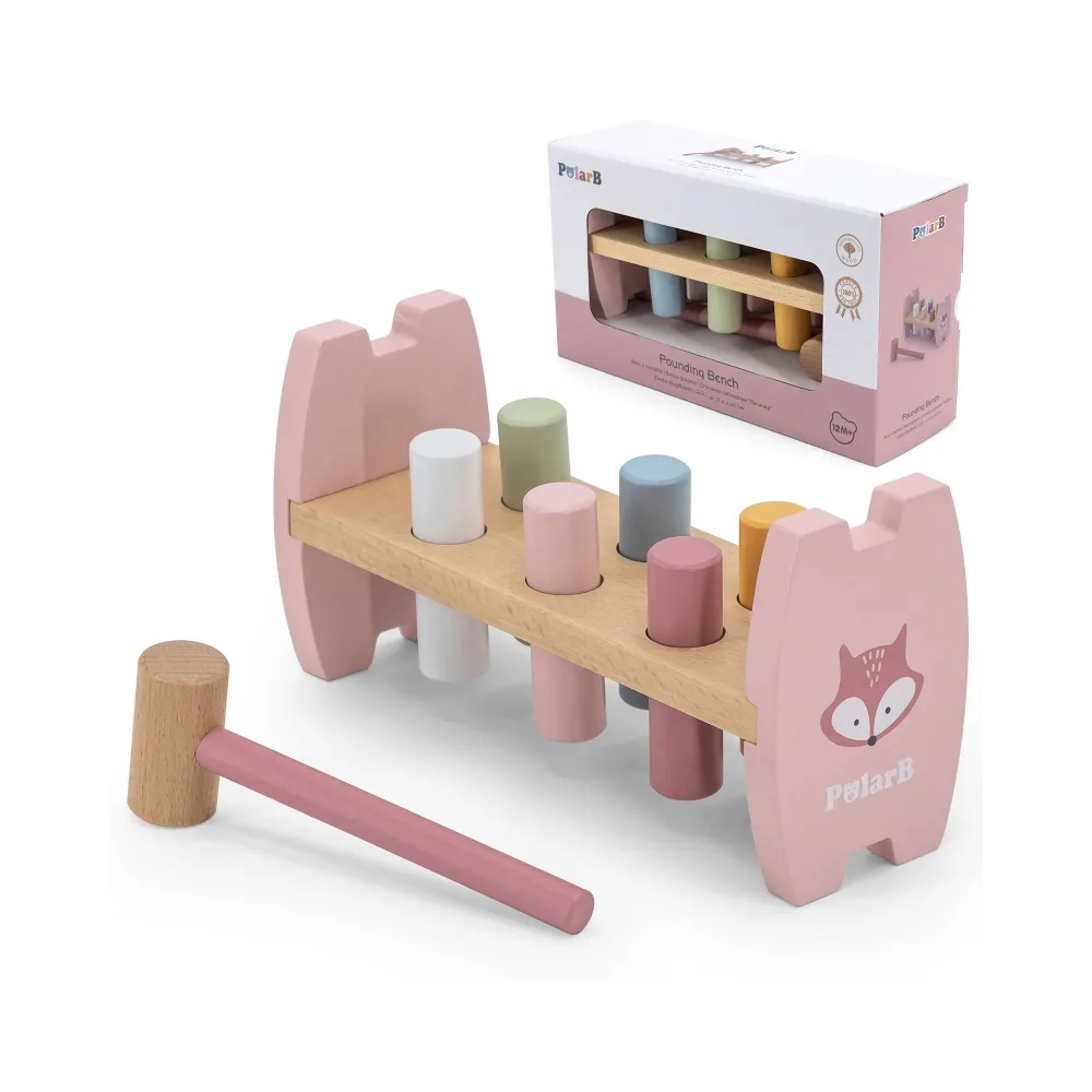 VIGA PolarB Drewniana Przebijanka Wbijanka z Młoteczkiem Lisek Montessori