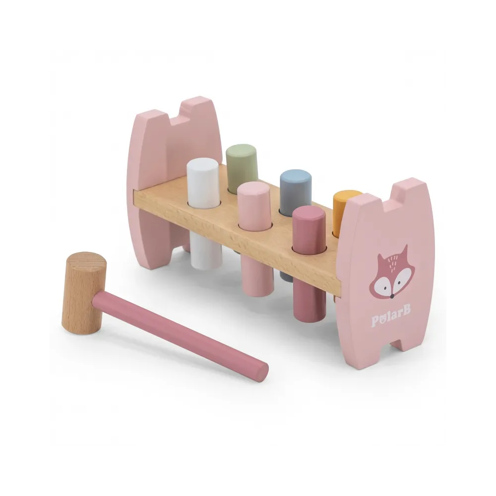 VIGA PolarB Drewniana Przebijanka Wbijanka z Młoteczkiem Lisek Montessori