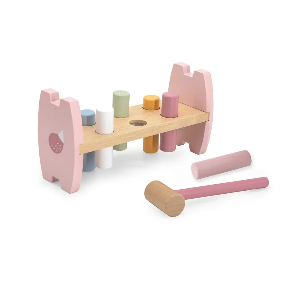 VIGA PolarB Drewniana Przebijanka Wbijanka z Młoteczkiem Lisek Montessori