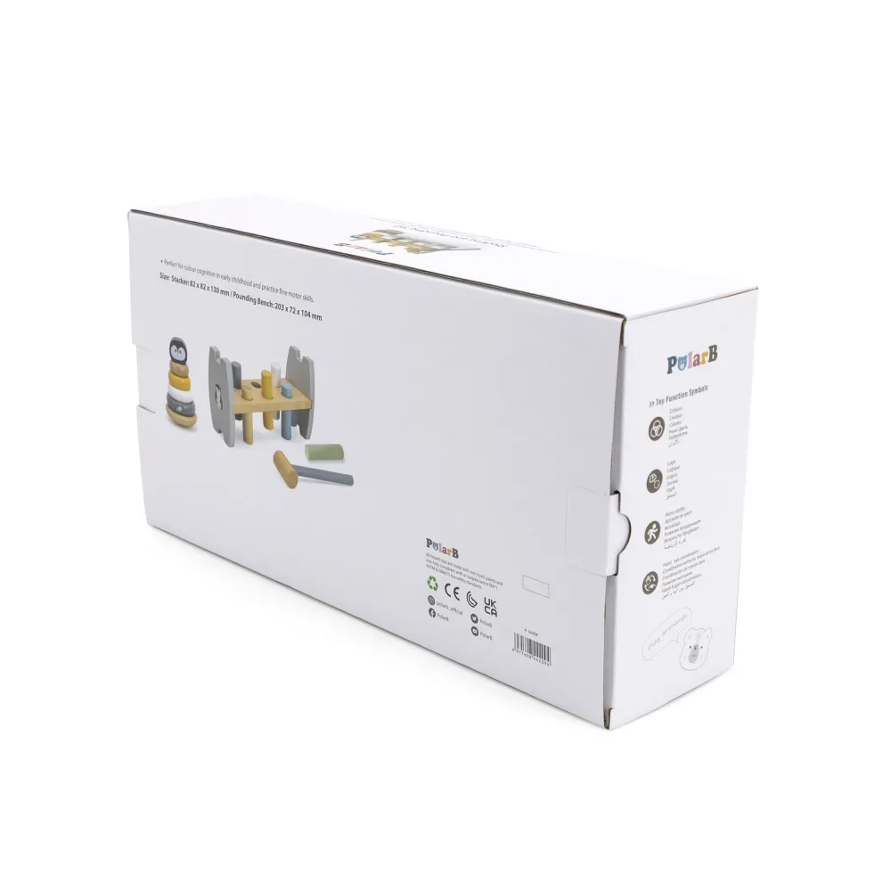 VIGA PolarB Zestaw Drewniana Piramidka + Przebijanka z Młoteczkiem Pingwinek Montessori