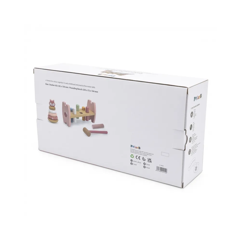 VIGA PolarB Zestaw Drewniana Piramidka + Przebijanka z Młoteczkiem Lisek Montessori