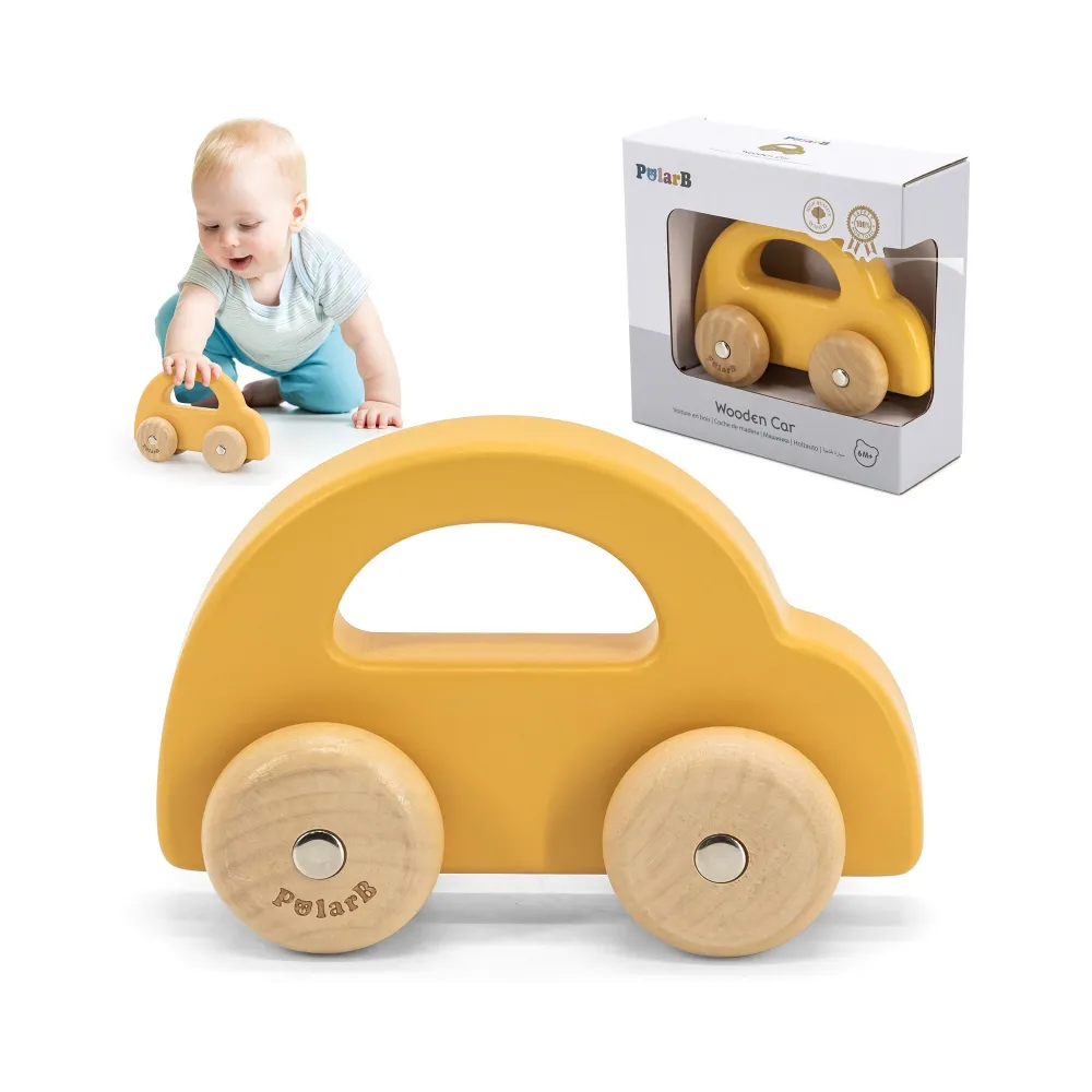 VIGA PolarB Drewniany Samochodzik do Pchania Żółty