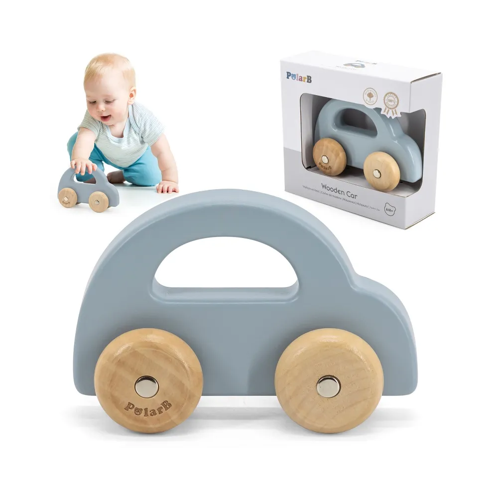 VIGA PolarB Drewniany Samochodzik do Pchania Niebieski