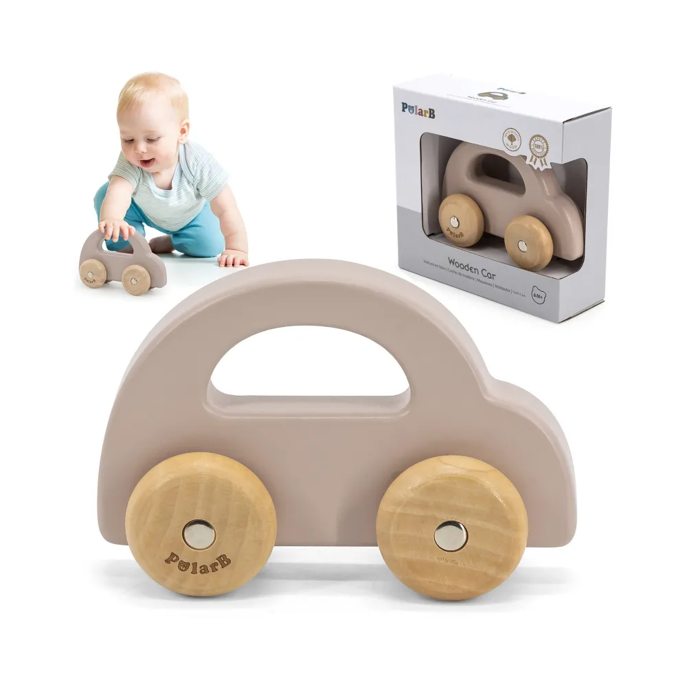 VIGA PolarB Drewniany Samochodzik do Pchania Brązowy