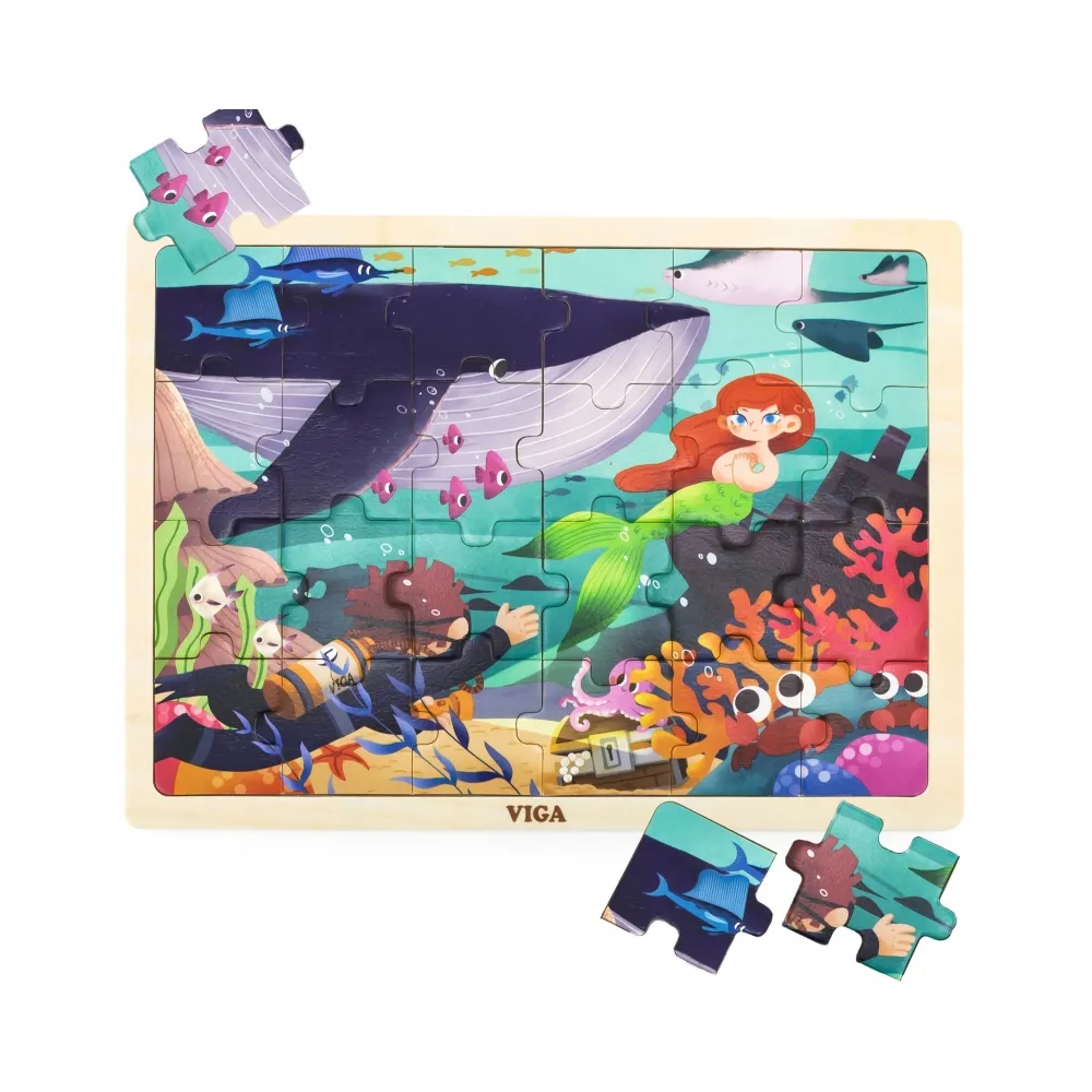 VIGA Drewniane Puzzle Układanka 24 el. Sekrety Morza