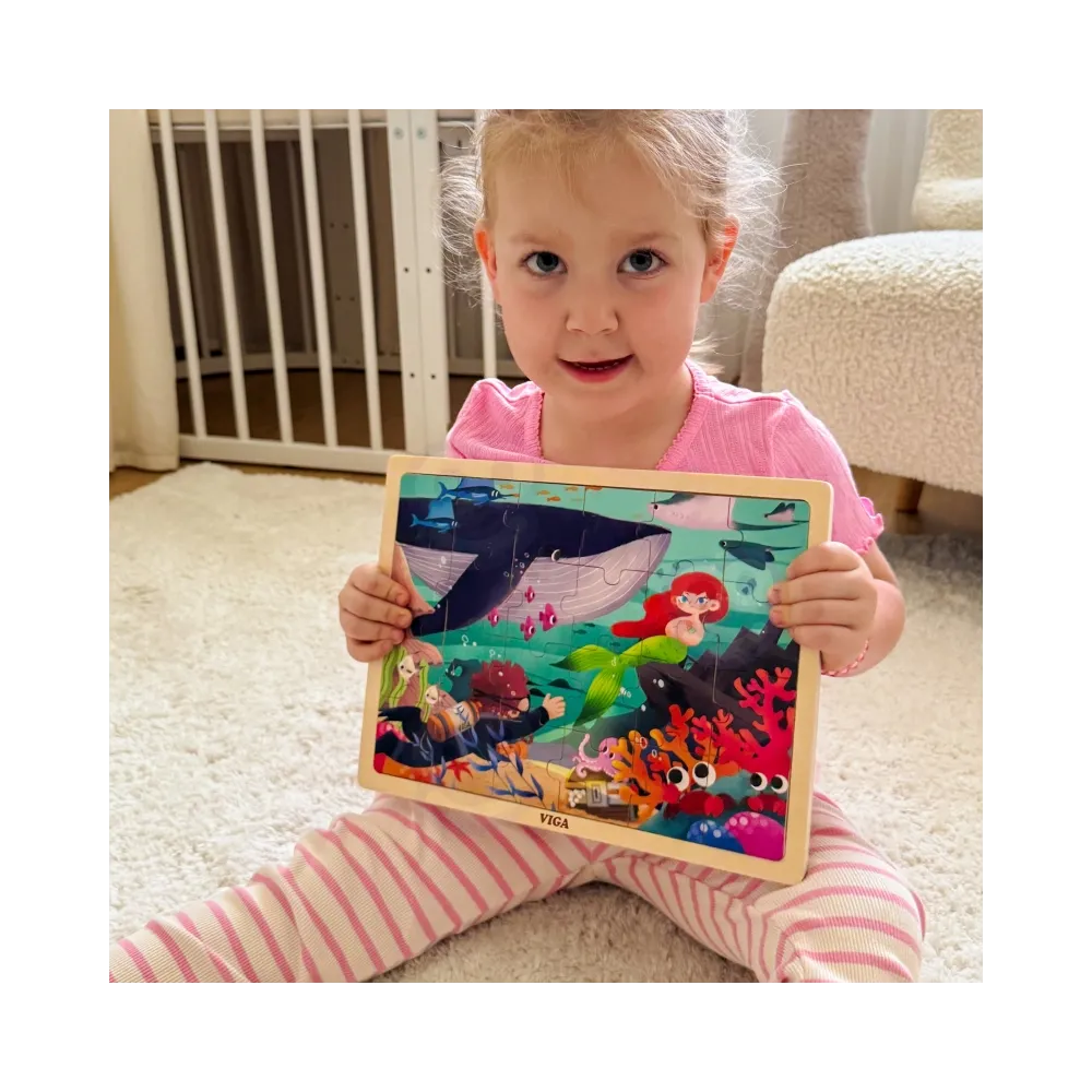 VIGA Drewniane Puzzle Układanka 24 el. Sekrety Morza