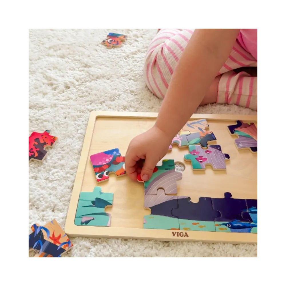 VIGA Drewniane Puzzle Układanka 24 el. Sekrety Morza