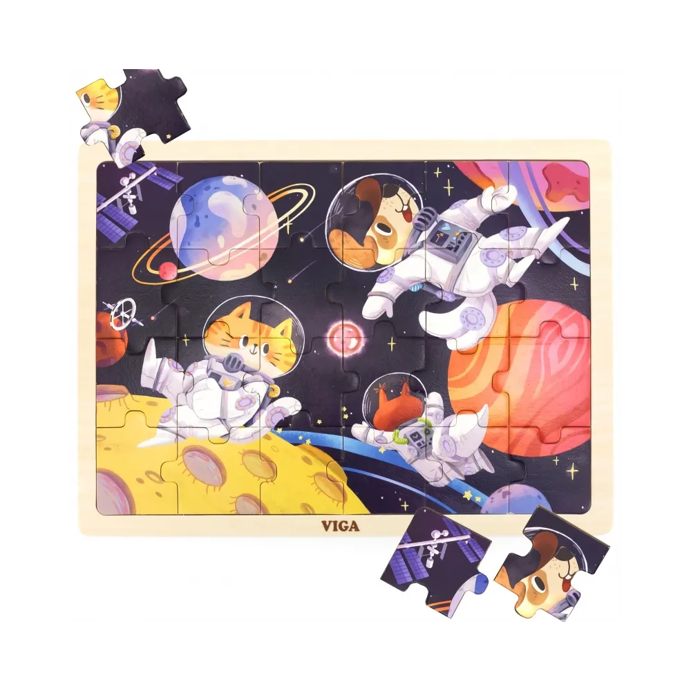 VIGA Drewniane Puzzle Układanka 24 el. Kosmiczna Przygoda