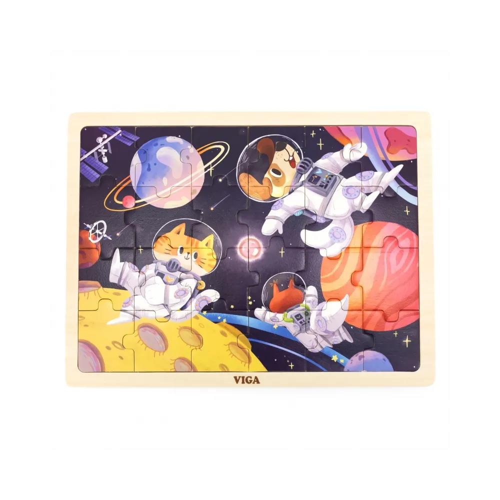 VIGA Drewniane Puzzle Układanka 24 el. Kosmiczna Przygoda