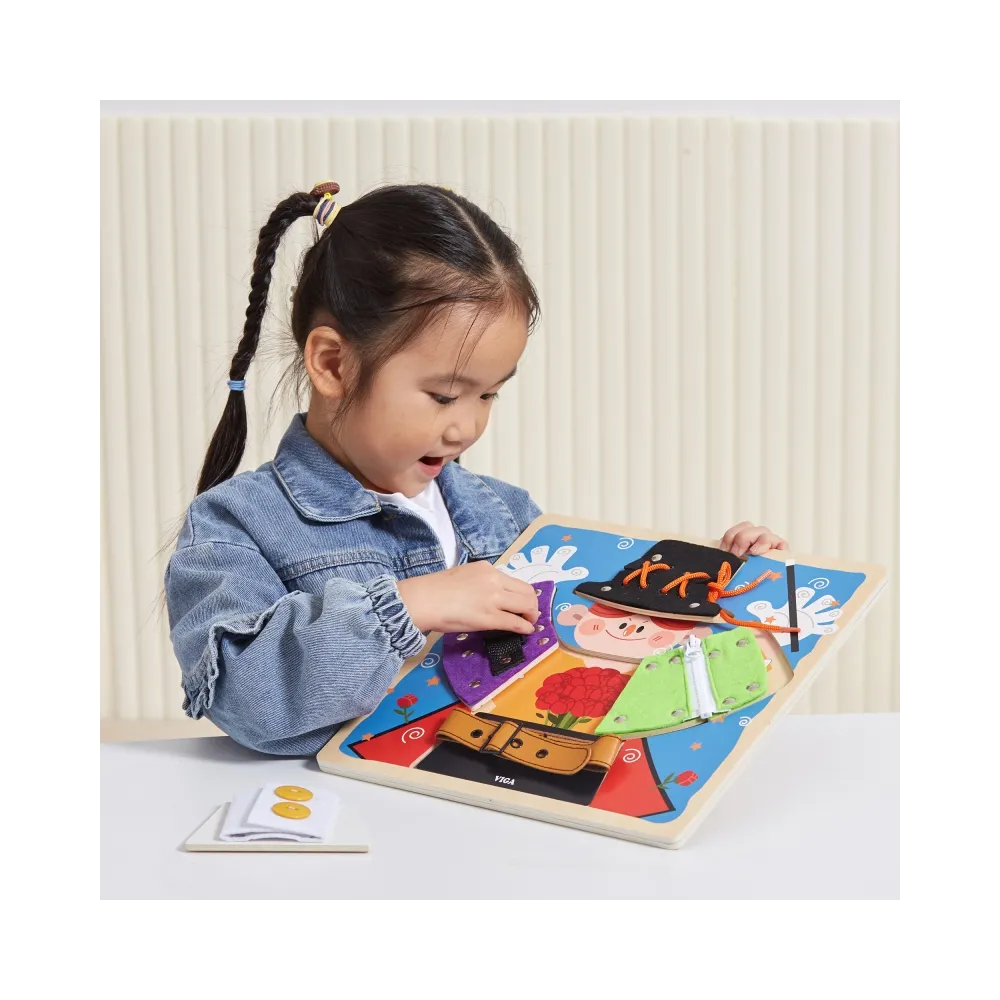 VIGA Drewniana Tablica Manipulacyjna Klamry Zamki Magik Monstessori