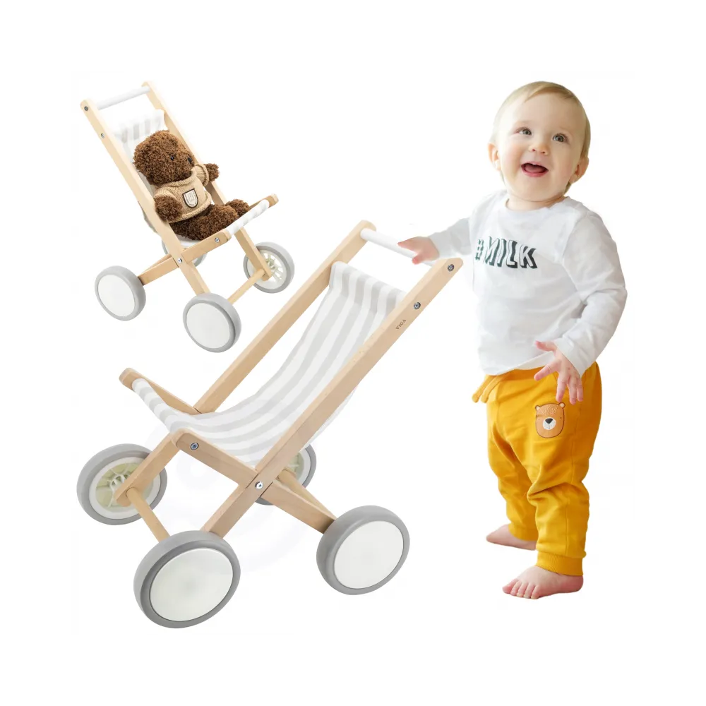 VIGA Drewniany Wózek Dla Lalek Spacerówka