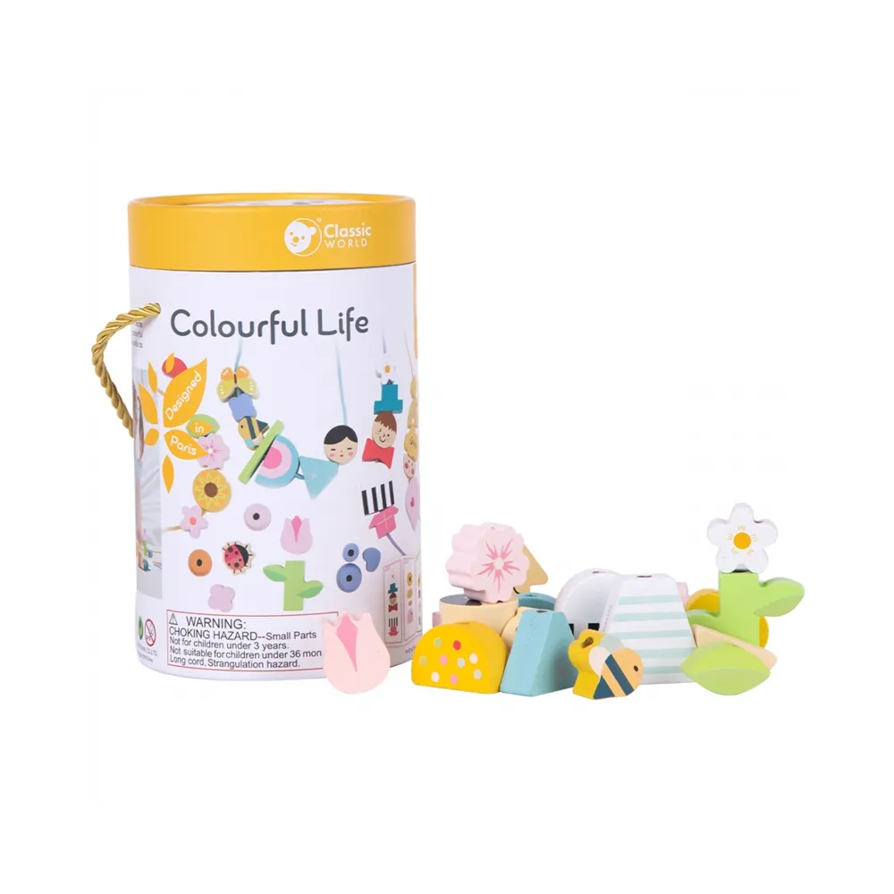 CLASSIC WORLD Drewniane Klocki do Nawlekania Ubieranie Dzieci 73 el.