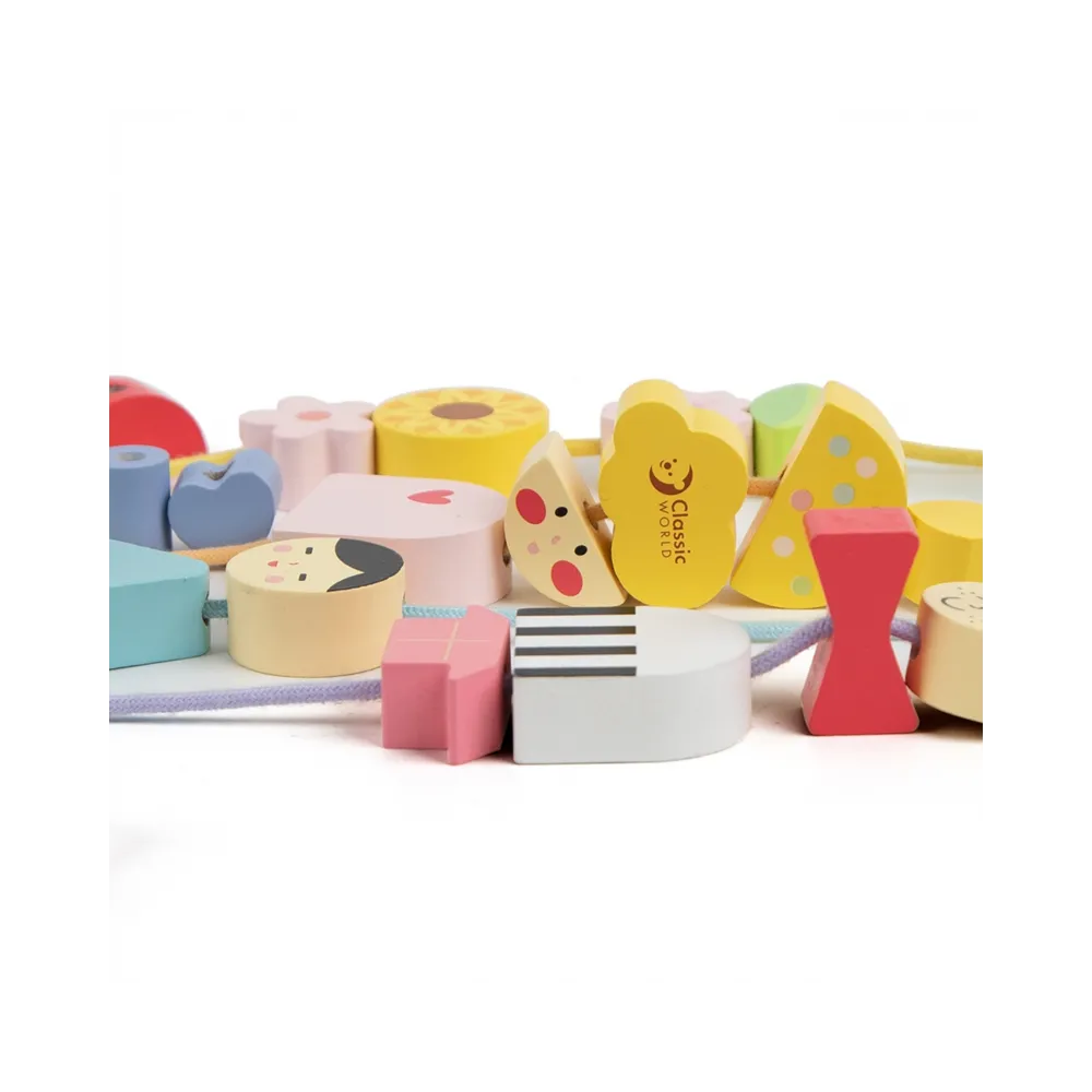 CLASSIC WORLD Drewniane Klocki do Nawlekania Ubieranie Dzieci 73 el.