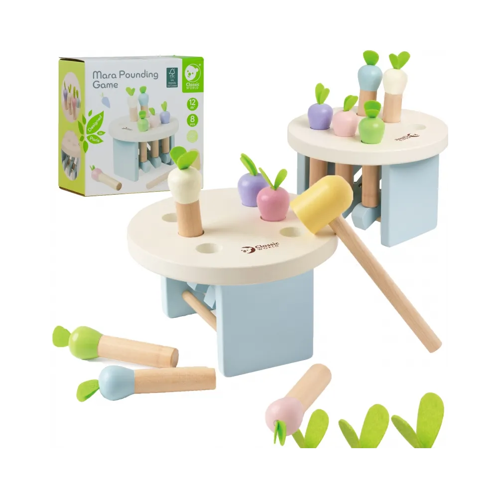 CLASSIC WORLD Drewniana Zabawka Uderz Marchewkę z Młotkiem 8 el.