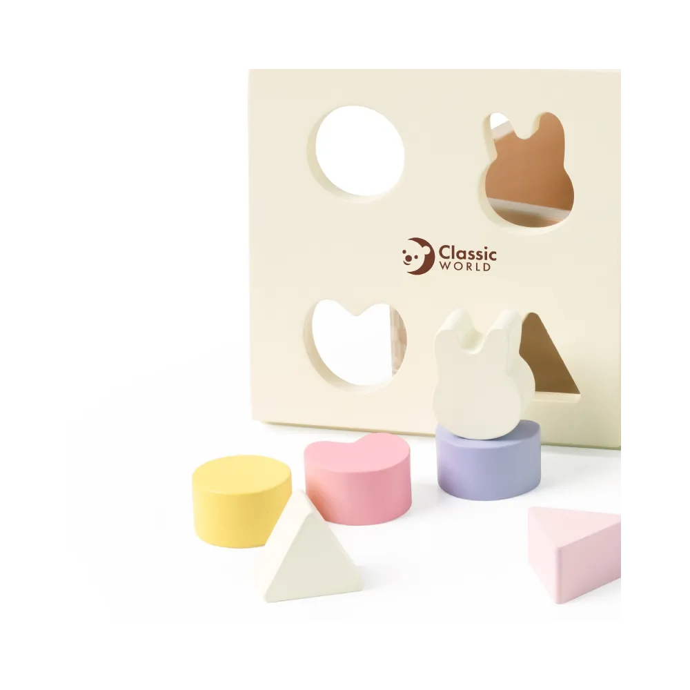 Komplet sorter drewniany z 8 klockami do nauki kształtów
