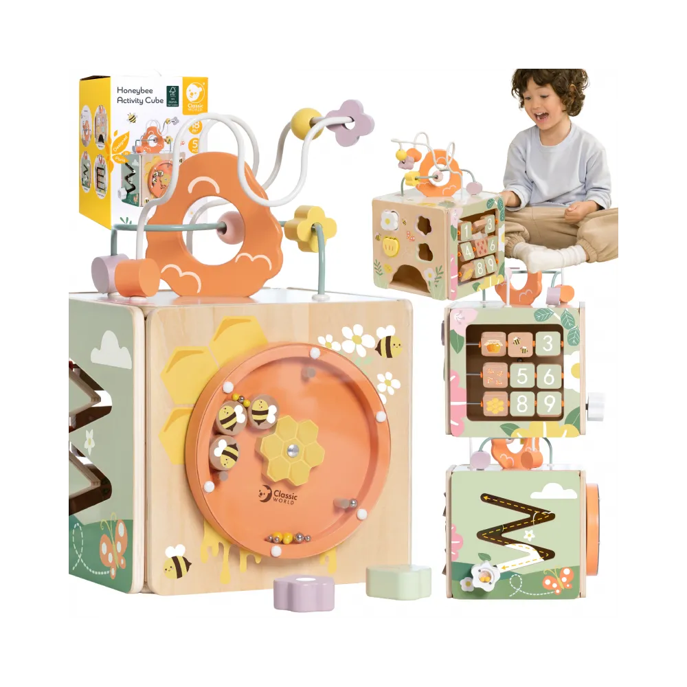 CLASSIC WORLD Drewniana Kostka Edukacyjna Sensoryczna 5w1