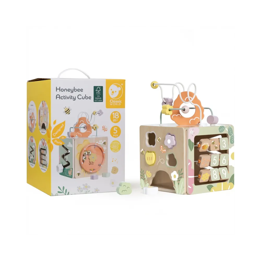 CLASSIC WORLD Drewniana Kostka Edukacyjna Sensoryczna 5w1