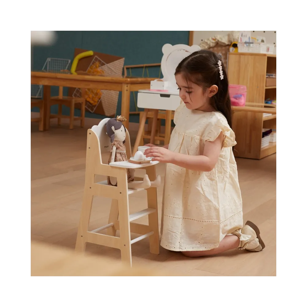 VIGA PolarB Krzesełko do Karmienia dla Lalek Białe Drewniane