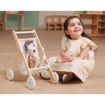 Wózek zabawkowy dla lalek do 38 cm, drewno, minimalistyczny design