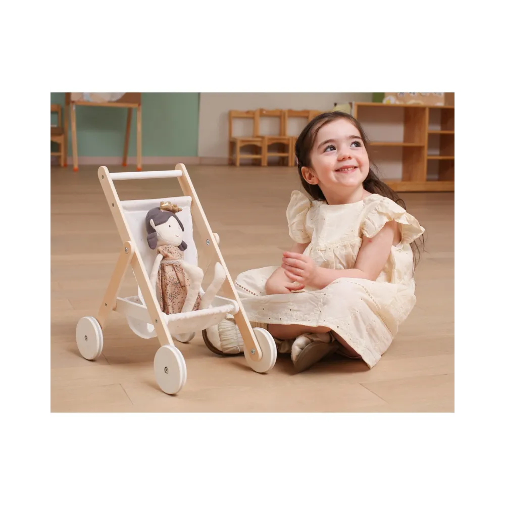 Wózek zabawkowy dla lalek do 38 cm, drewno, minimalistyczny design