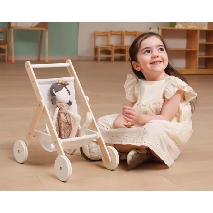 Wózek zabawkowy dla lalek do 38 cm, drewno, minimalistyczny design