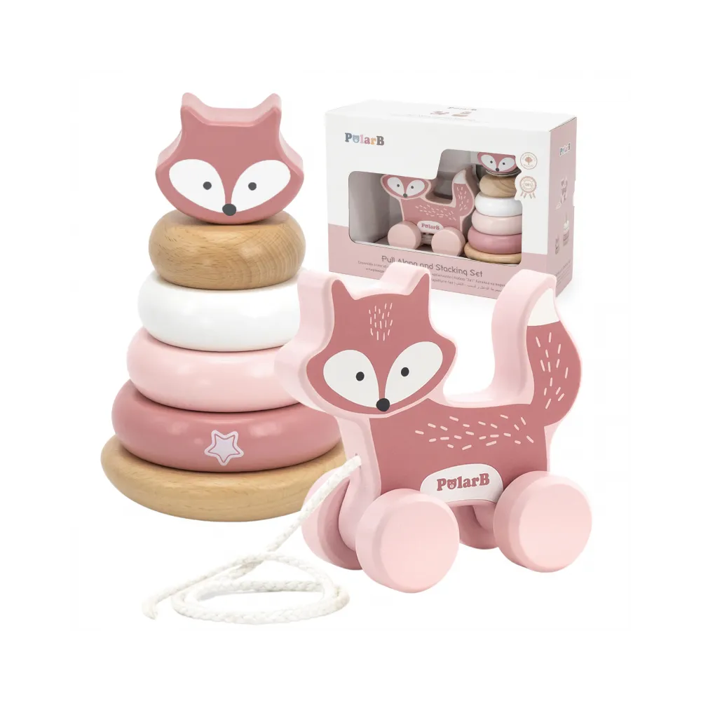 VIGA PolarB Zestaw Lisek Drewniana Piramidka + Lisek do Ciągnięcia