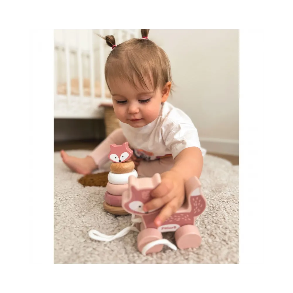 VIGA PolarB Zestaw Lisek Drewniana Piramidka + Lisek do Ciągnięcia