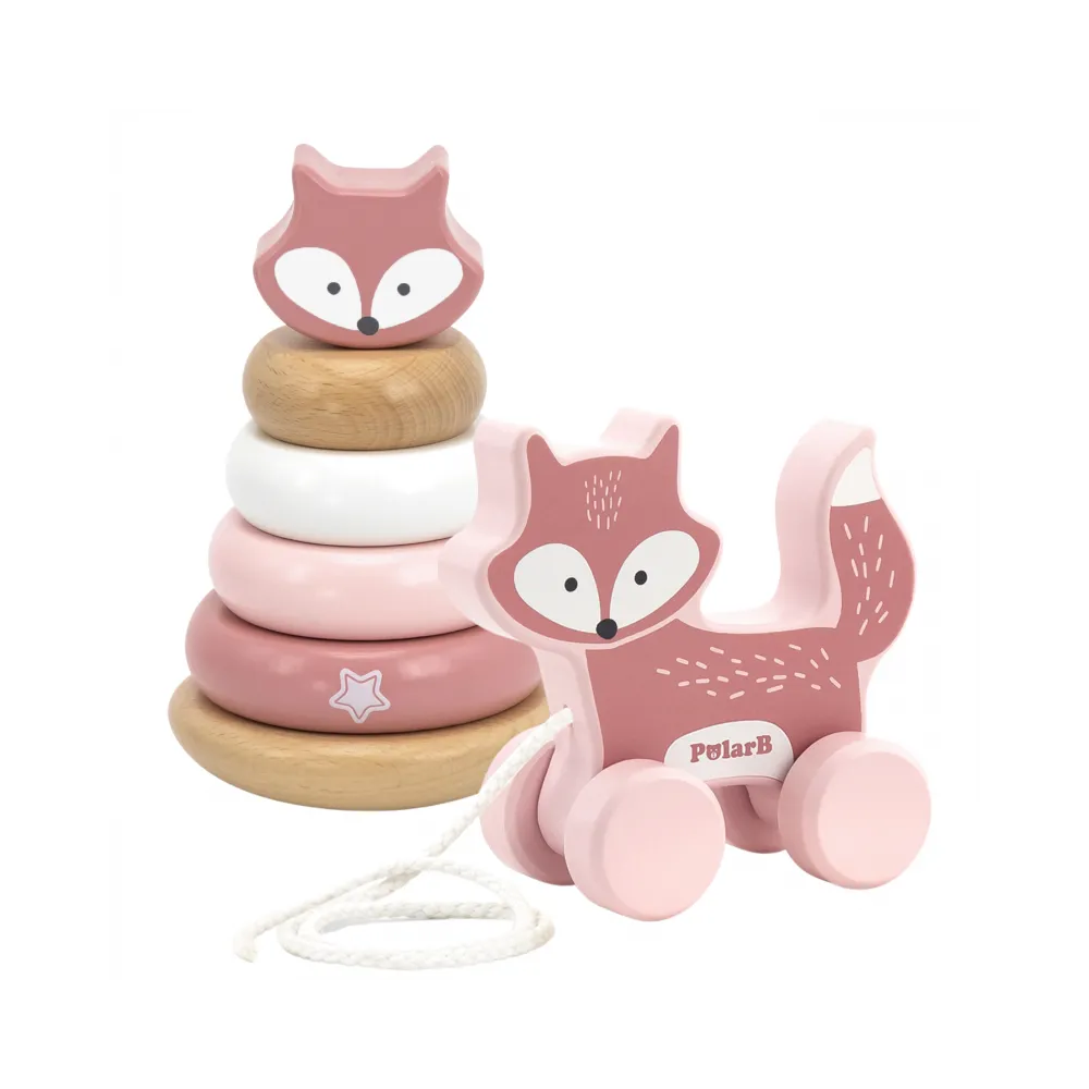 VIGA PolarB Zestaw Lisek Drewniana Piramidka + Lisek do Ciągnięcia