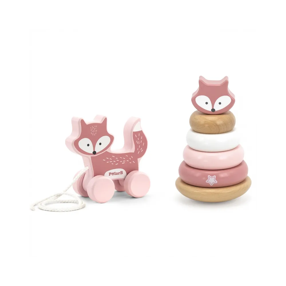 VIGA PolarB Zestaw Lisek Drewniana Piramidka + Lisek do Ciągnięcia