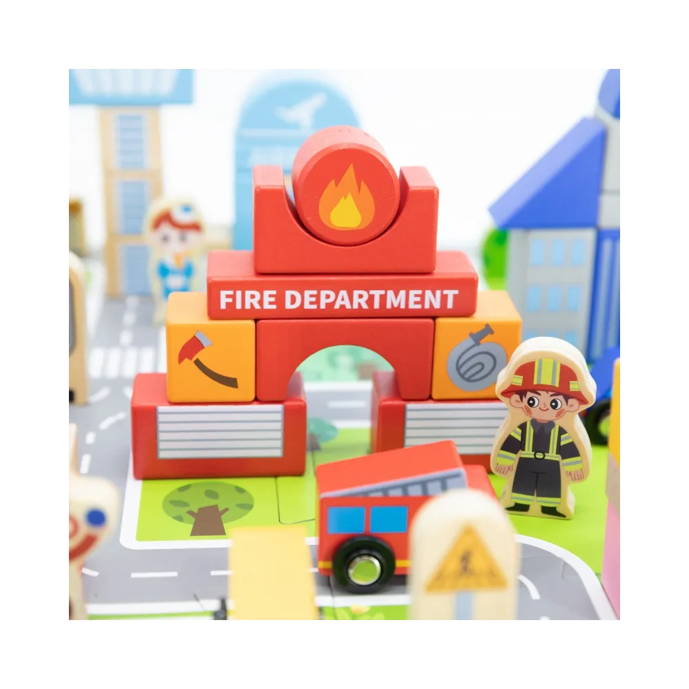 VIGA Zestaw Drewniany Budowanie Miasta Klocki Plansza Figurki