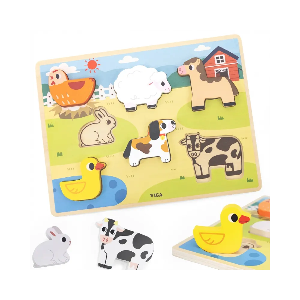 VIGA Drewniane Puzzle Układanka Montessori 2w1 Figurki Farma