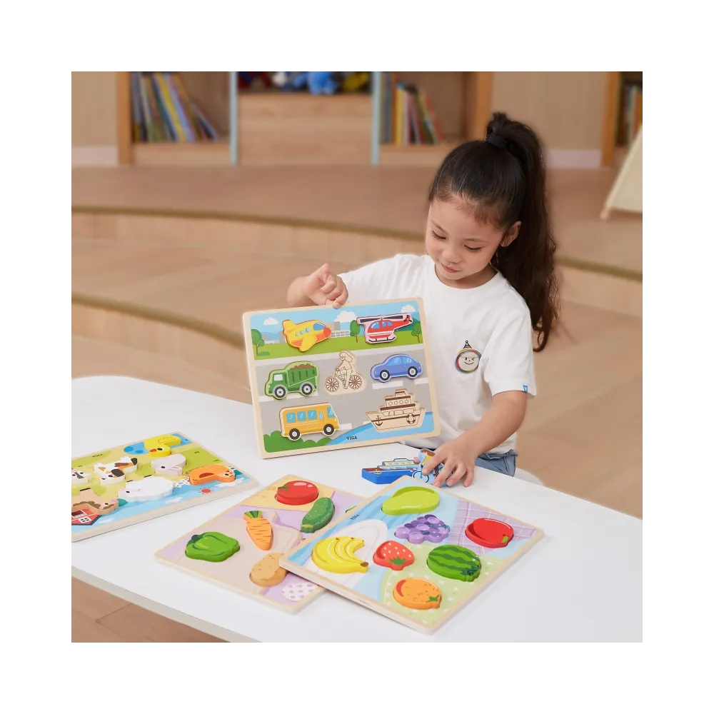 VIGA Drewniane Puzzle Układanka Montessori 2w1 Figurki Farma